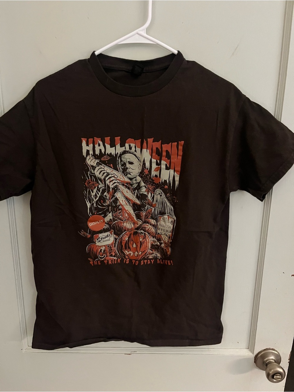Gildan Black Halloween Horror Graphic Tee with Orange Accents
